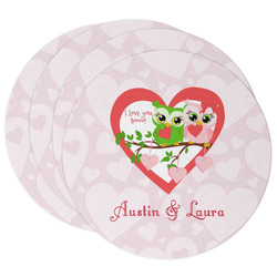 Valentine Owls Round Paper Coasters w/ Couple's Names