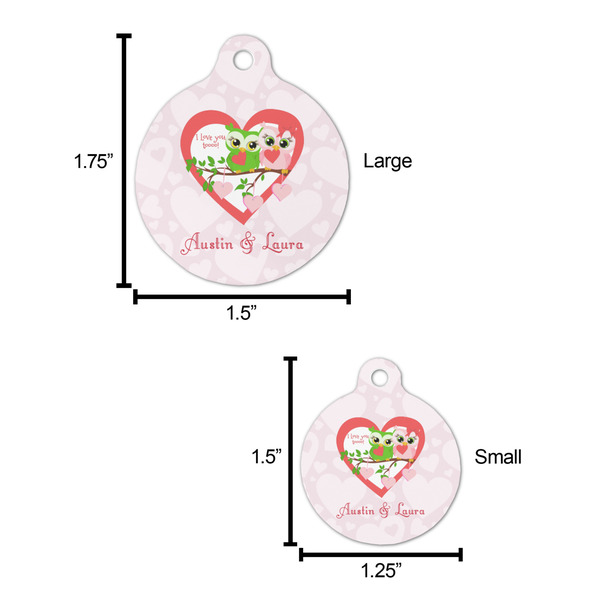 Valentine Owls Round Pet ID Tag - Large - Comparison Scale