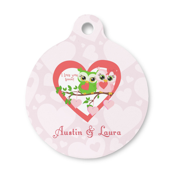 Custom Valentine Owls Round Pet ID Tag - Small (Personalized)