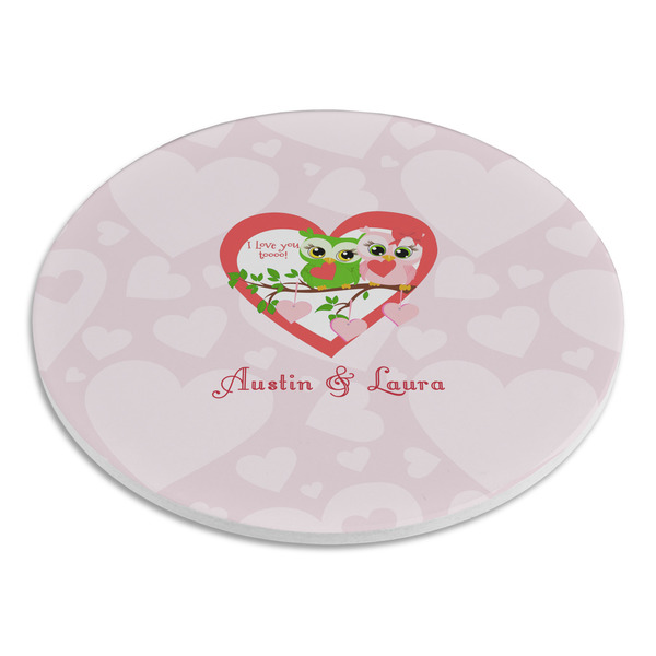 Valentine Owls Round Stone Trivet - Angle View
