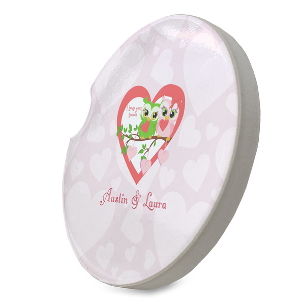 Valentine Owls Sandstone Car Coaster - STANDING ANGLE