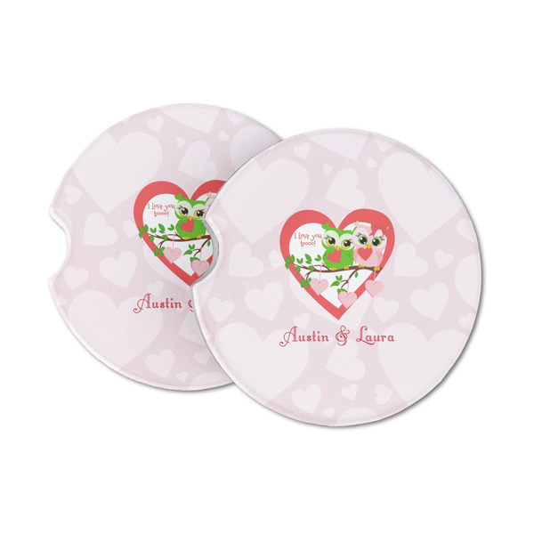 Custom Valentine Owls Sandstone Car Coasters - Set of 2 (Personalized)