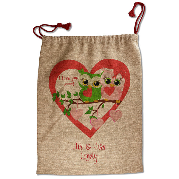 Valentine Owls Santa Bag - Front