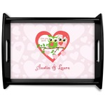 Valentine Owls Black Wooden Tray - Large (Personalized)