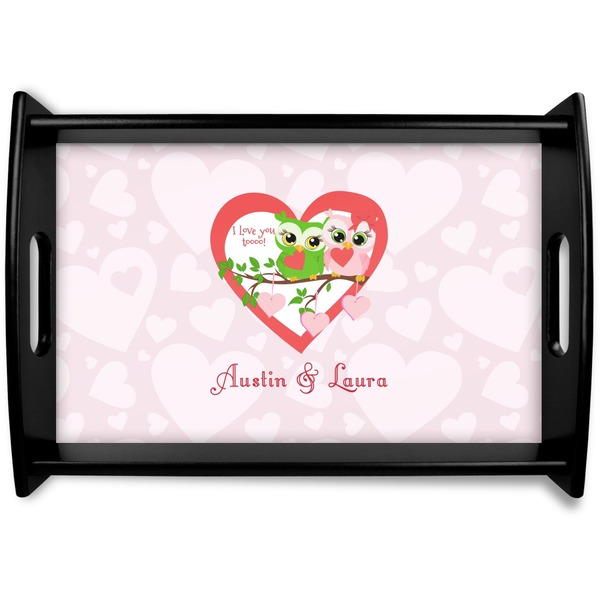 Custom Valentine Owls Black Wooden Tray - Small (Personalized)