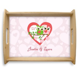 Valentine Owls Natural Wooden Tray - Large (Personalized)