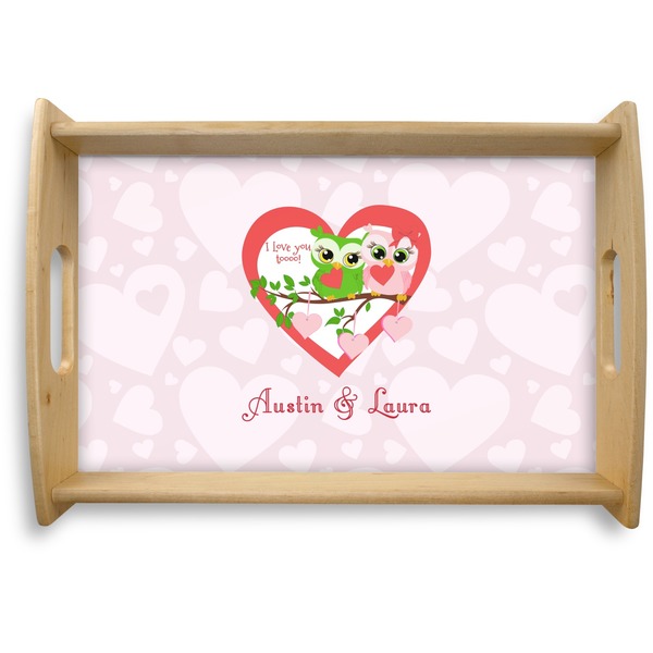 Custom Valentine Owls Natural Wooden Tray - Small (Personalized)