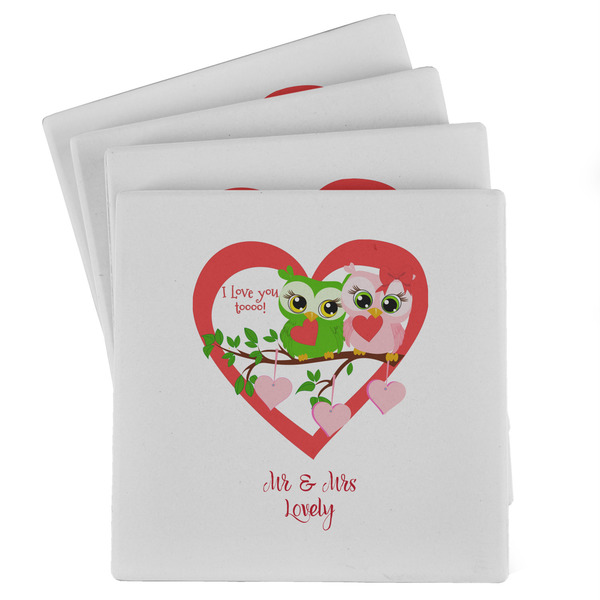 Custom Valentine Owls Absorbent Stone Coasters - Set of 4 (Personalized)