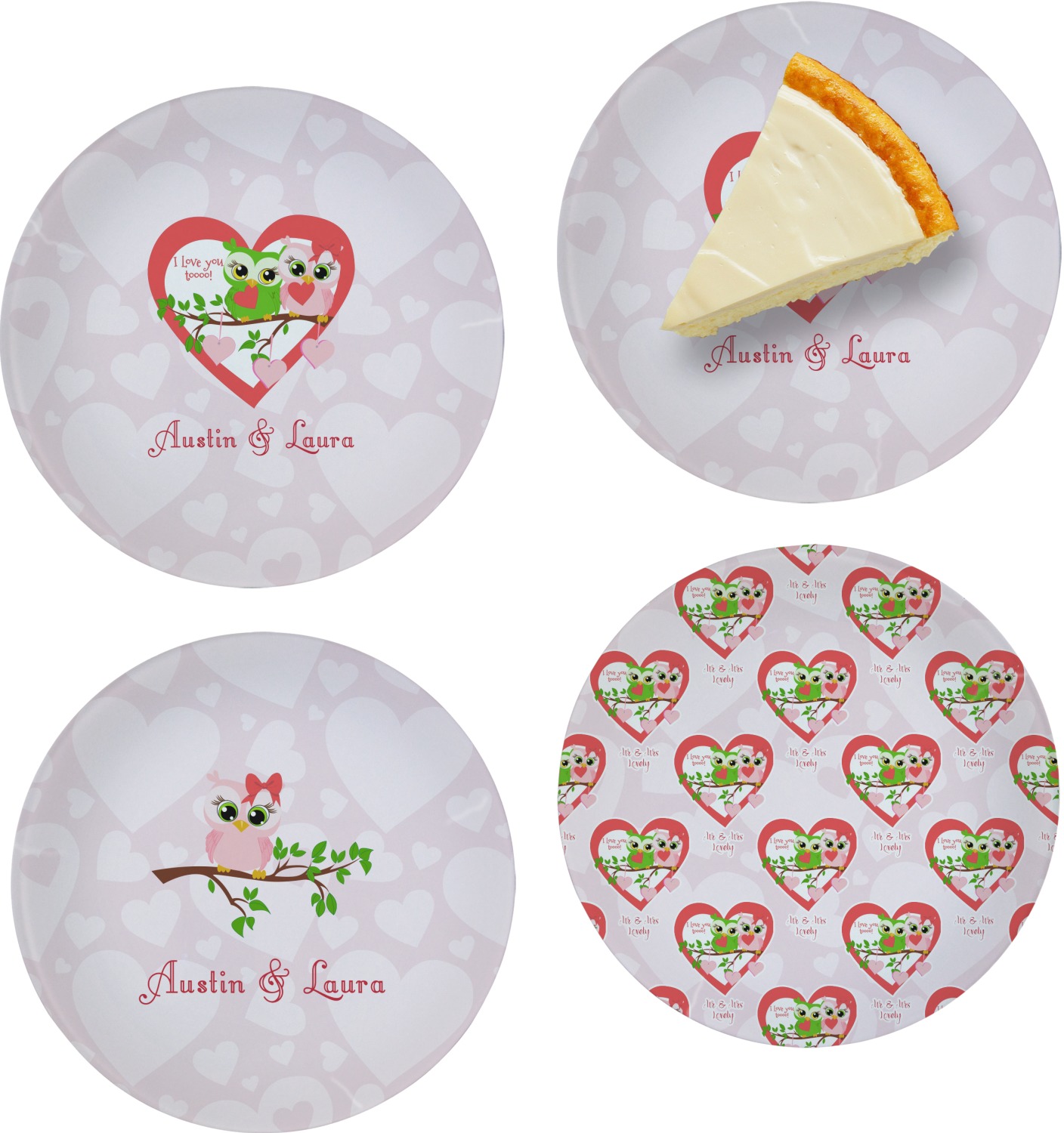 Valentine Owls Appetizer / Dessert Plate (8") (Personalized) YouCustomizeIt