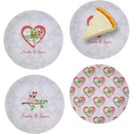 Valentine Owls Set of 4 Glass Appetizer / Dessert Plate 8" (Personalized)