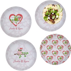 Valentine Owls Set of 4 Glass Lunch / Dinner Plate 10" (Personalized)