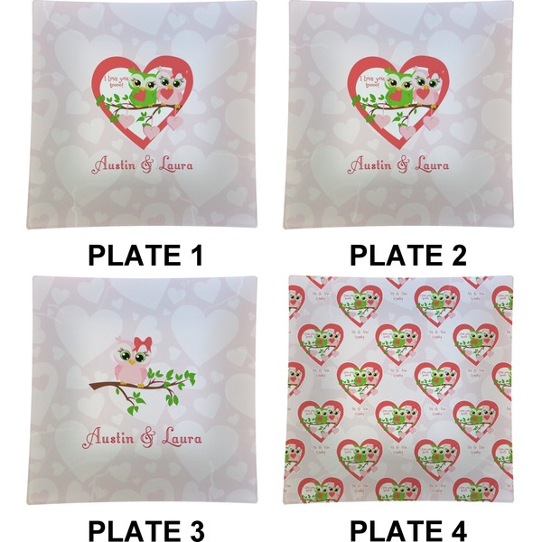 Valentine Owls Set of Square Dinner Plates (Approval)