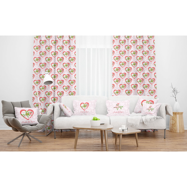 Valentine Owls Sheer and Custom Curtains in Room with Matching Pillows