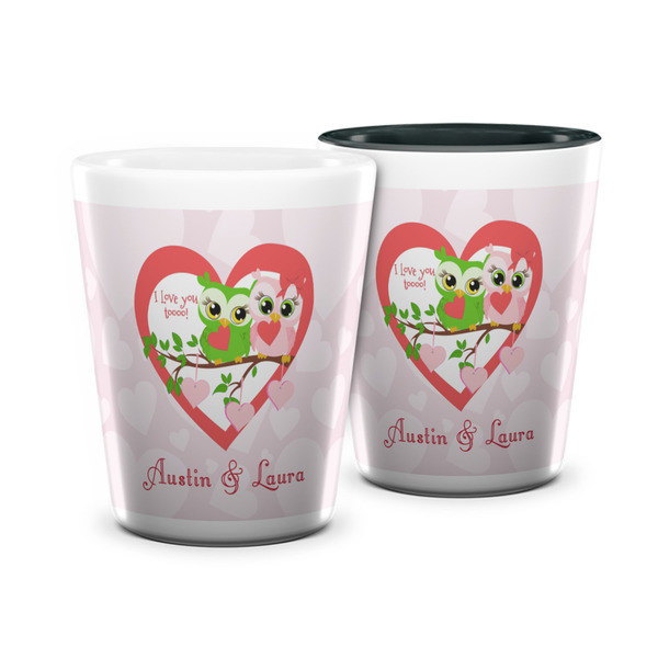 Custom Valentine Owls Ceramic Shot Glass - 1.5 oz (Personalized)