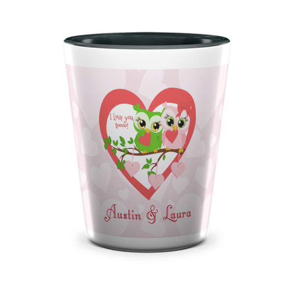 Custom Valentine Owls Ceramic Shot Glass - 1.5 oz - Two Tone - Single (Personalized)