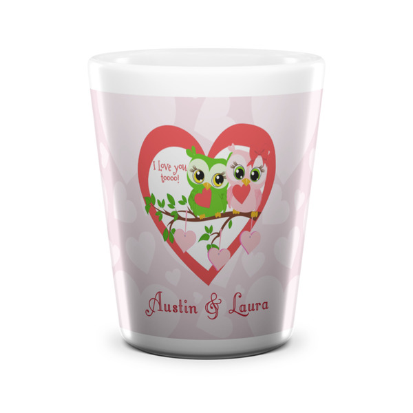 Custom Valentine Owls Ceramic Shot Glass - 1.5 oz - White - Single (Personalized)