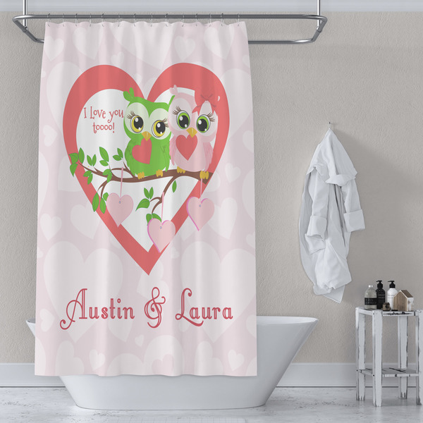 Valentine Owls Shower Curtain Lifestyle