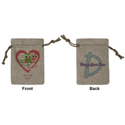 Valentine Owls Small Burlap Gift Bag - Front & Back (Personalized)