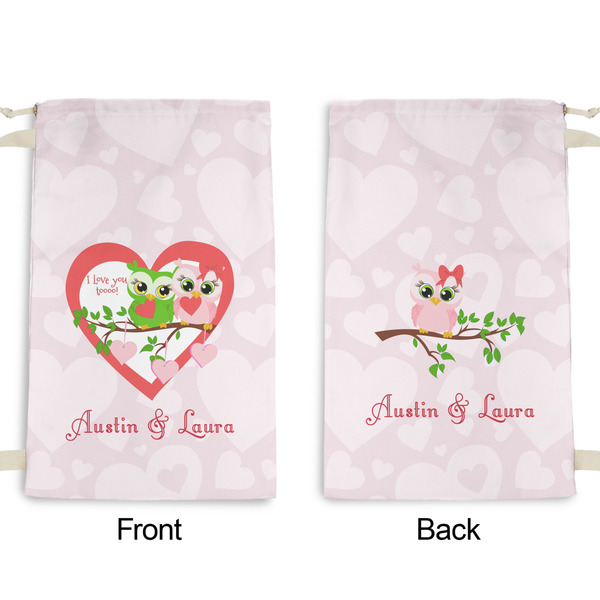 Valentine Owls Small Laundry Bag - Front & Back View