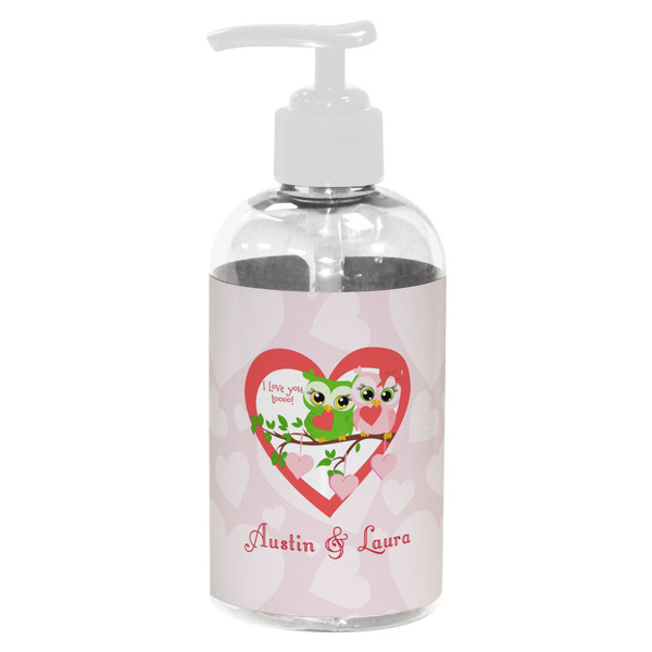 Custom Valentine Owls Plastic Soap / Lotion Dispenser (8 oz - Small - White) (Personalized)