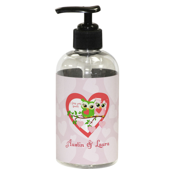 Custom Valentine Owls Plastic Soap / Lotion Dispenser (8 oz - Small - Black) (Personalized)