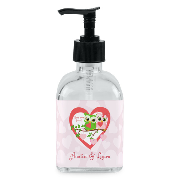 Custom Valentine Owls Glass Soap & Lotion Bottle - Single Bottle (Personalized)
