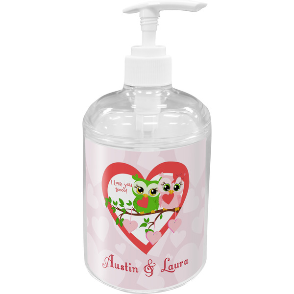 Custom Valentine Owls Acrylic Soap & Lotion Bottle (Personalized)