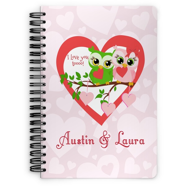 Custom Valentine Owls Spiral Notebook - 7x10 w/ Couple's Names