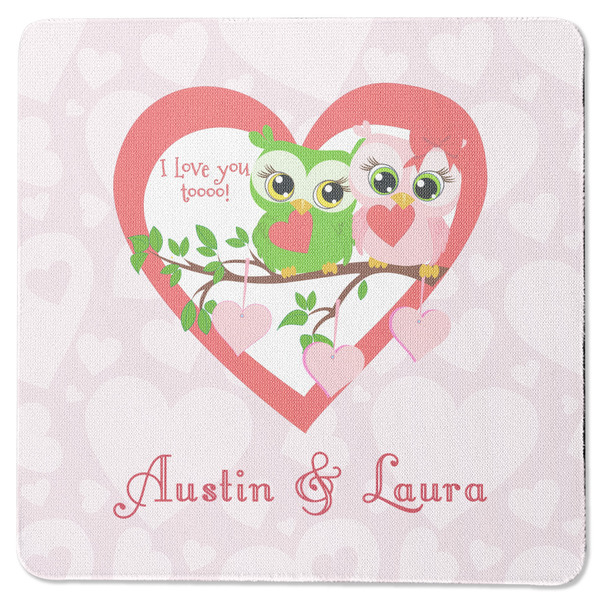 Custom Valentine Owls Square Rubber Backed Coaster (Personalized)