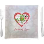 Valentine Owls 9.5" Glass Square Lunch / Dinner Plate- Single or Set of 4 (Personalized)