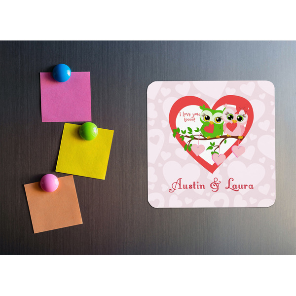 Valentine Owls Square Fridge Magnet - LIFESTYLE
