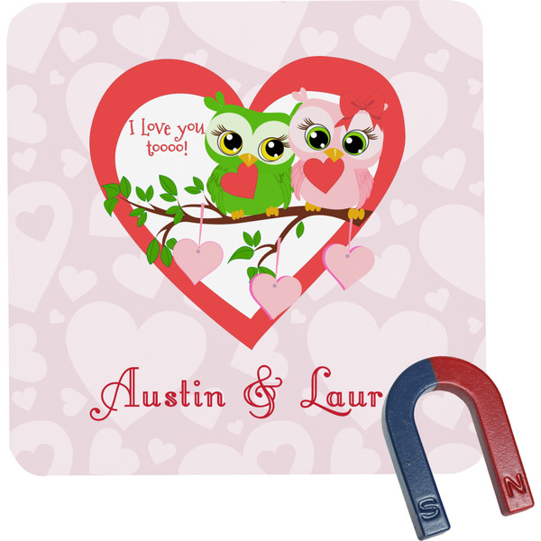 Custom Valentine Owls Square Fridge Magnet (Personalized)