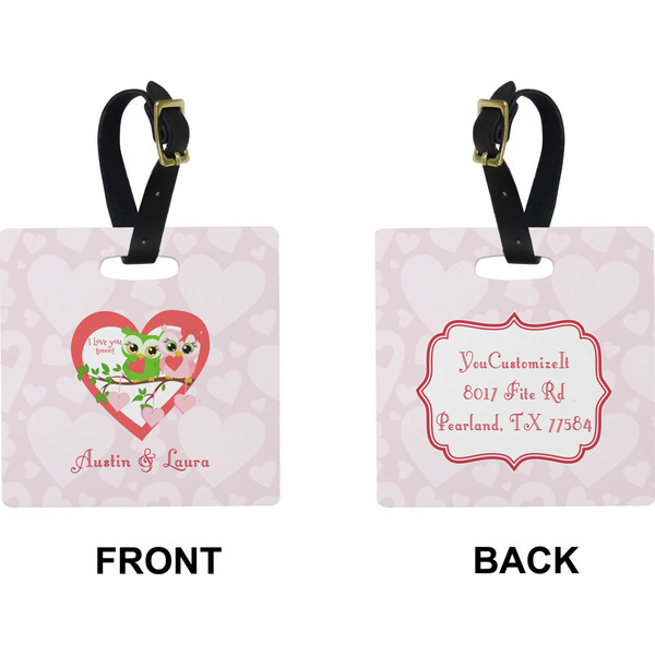 Valentine Owls Square Luggage Tag (Front + Back)
