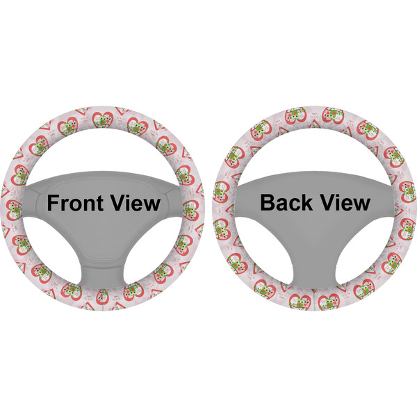 Valentine Owls Steering Wheel Cover- Front and Back