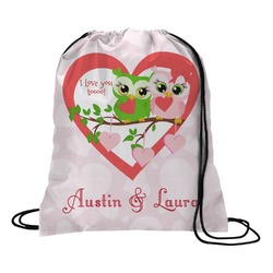 Valentine Owls Drawstring Backpack - Large (Personalized)