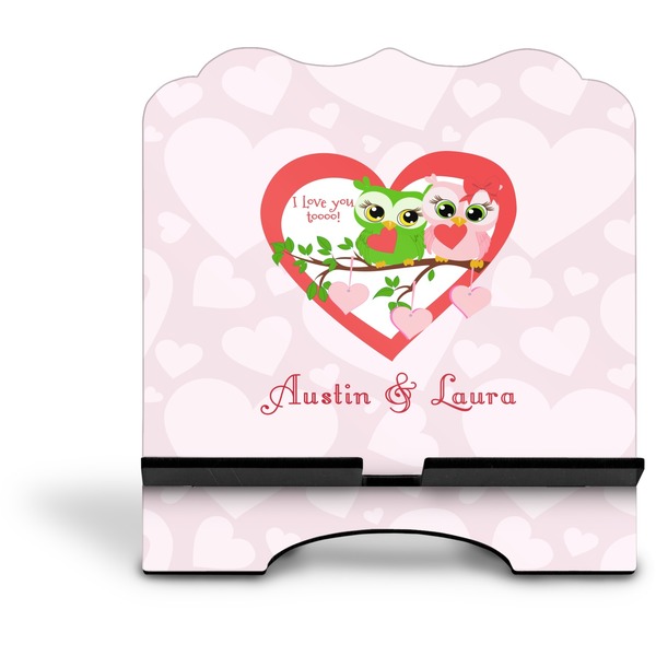 Valentine Owls Stylized Tablet Stand - Front without iPad