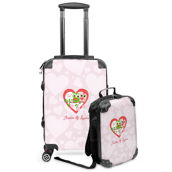 Custom Valentine Owls Kids 2-Piece Luggage Set - Suitcase & Backpack (Personalized)