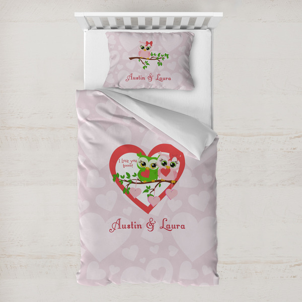 Custom Valentine Owls Toddler Bedding w/ Couple's Names