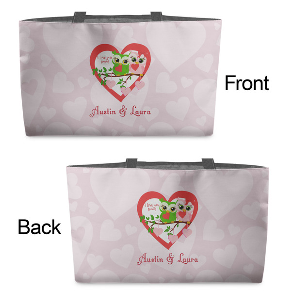 Valentine Owls Tote w/Black Handles - Front & Back Views