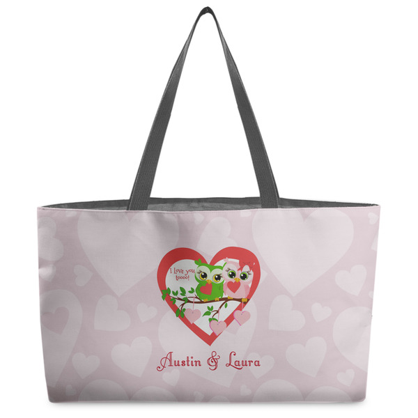 Custom Valentine Owls Beach Totes Bag - w/ Black Handles (Personalized)