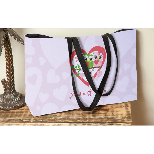 Valentine Owls Tote w/Black Handles - Lifestyle View
