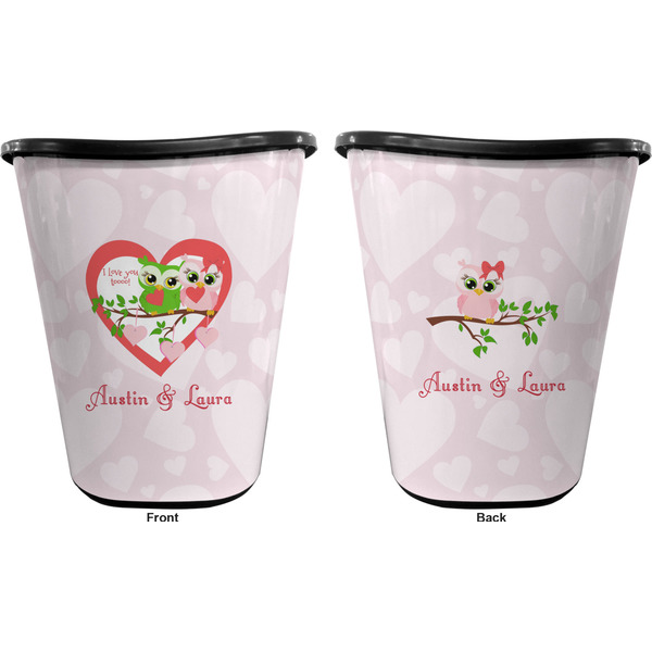 Valentine Owls Trash Can Black - Front and Back - Apvl