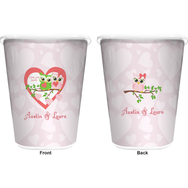Valentine Owls Trash Can White - Front and Back - Apvl