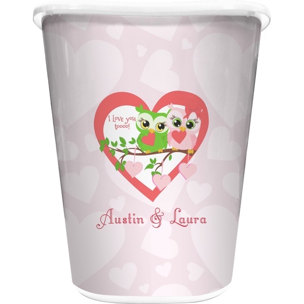 Custom Valentine Owls Waste Basket - Single Sided (White) (Personalized)