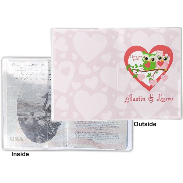 Valentine Owls Vinyl Passport Holder - Flat Front and Back