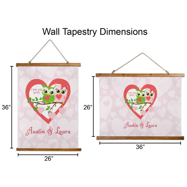 Valentine Owls Wall Hanging Tapestries - Parent/Sizing
