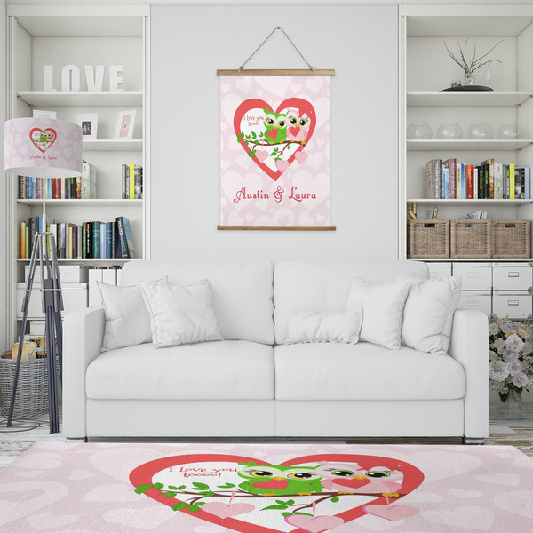 Valentine Owls Wall Hanging Tapestry - Portrait - IN CONTEXT