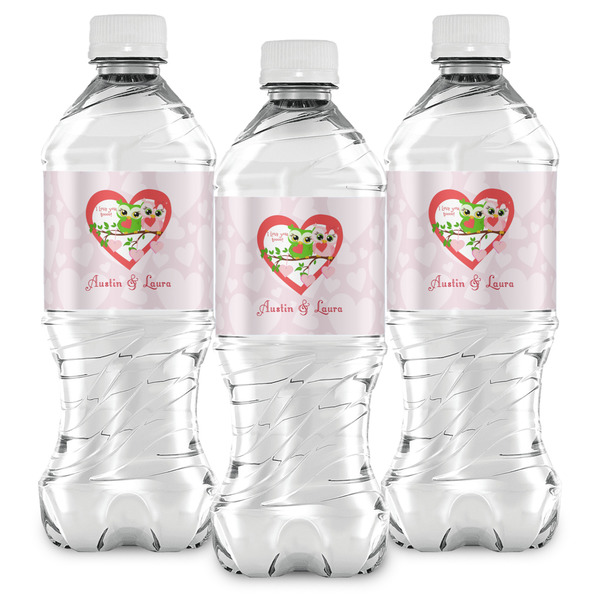Valentine Owls Water Bottle Labels - Front View
