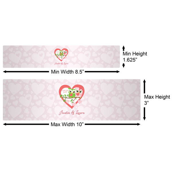 Valentine Owls Water Bottle Labels w/ Dimensions