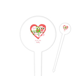 Valentine Owls 4" Round Plastic Food Picks - White - Double Sided (Personalized)